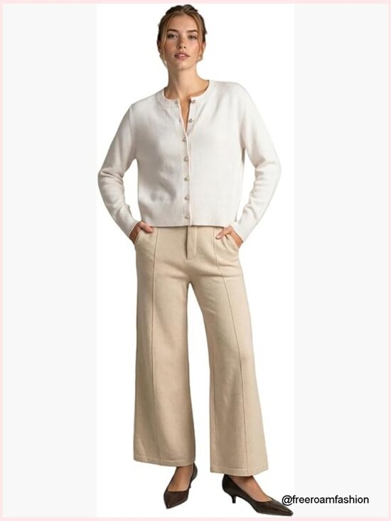 Sweaters - Women's 100% Cashmere Button Cardigan - Lightweight Long Sleeve